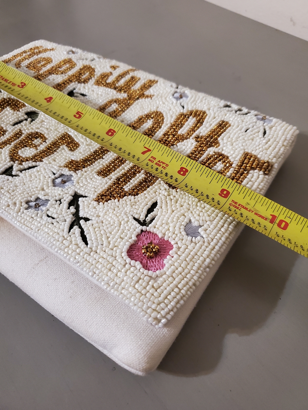 Beaded 'Happily Ever After' Clutch  White with Pink & Gold Accents Bride Wedding - Picture 8 of 9